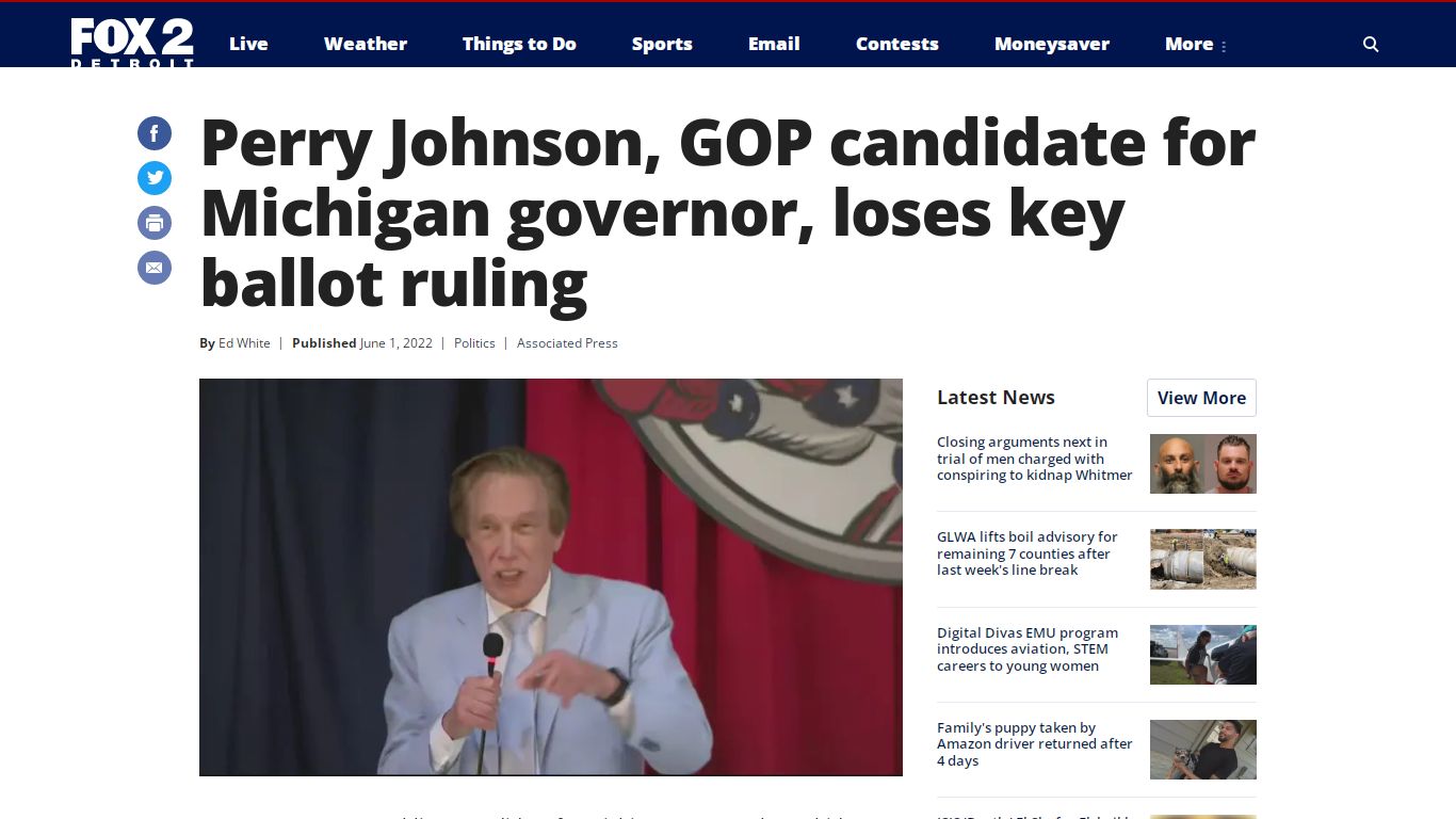 Perry Johnson, GOP candidate for Michigan governor, loses key ... - WJBK